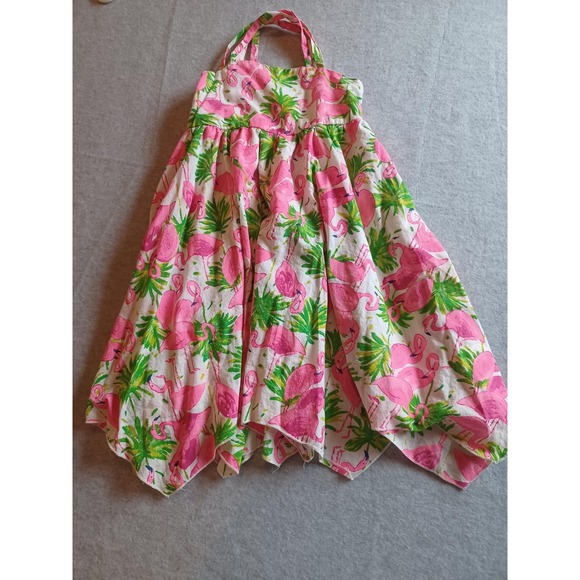 Tommy Bahama Dress Girls 7 Flamingo Palm Tree Sundress Handkerchief Hem Beach - Picture 1 of 11
